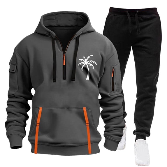 fheaev Two-Piece Tracksuit for Men Fleece Lined Hoodie And Joggers Set Casual Solid Color Sweatsuit with Drawstring Long Sleeve Hooded Sweatshirt And Sweatpants with Pockets