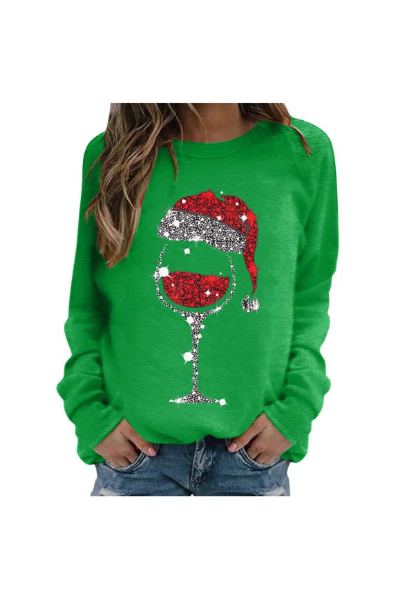 Ugly Christmas Sweater for Women Funny Cute Tshirt Christmas Graphics Print Long Sleeve Comfortable Round Neck Holiday Pullover Loose Blouse Top Hoodless Sweatshirts