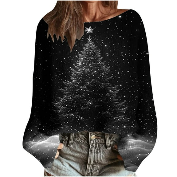 fheaev Ugly Christmas Sweater for Women Retro Lights Christmas Tree Graphic Long Sleeve Shirt Xmas Holiday Party Knit Pullover Top