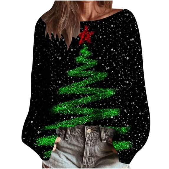 fheaev Ugly Christmas Sweater for Women Retro Lights Christmas Tree Graphic Long Sleeve Shirt Xmas Holiday Party Knit Pullover Top