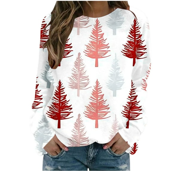 fheaev Ugly Christmas Sweatshirt for Women Funny Xmas Print Graphic Shirts Lightweight Christmas Long Sleeve Crewneck Pullover Casual Hoodless Sweatshirt Loose Blouse Tops