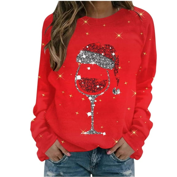 fheaev Ugly Christmas Sweatshirt for Women Funny Xmas Print Graphic Shirts Lightweight Christmas Long Sleeve Crewneck Pullover Casual Hoodless Sweatshirt Loose Blouse Tops
