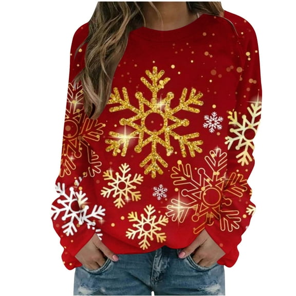 fheaev Ugly Christmas Sweatshirt for Women Funny Xmas Print Graphic Shirts Lightweight Christmas Long Sleeve Crewneck Pullover Casual Hoodless Sweatshirt Loose Blouse Tops