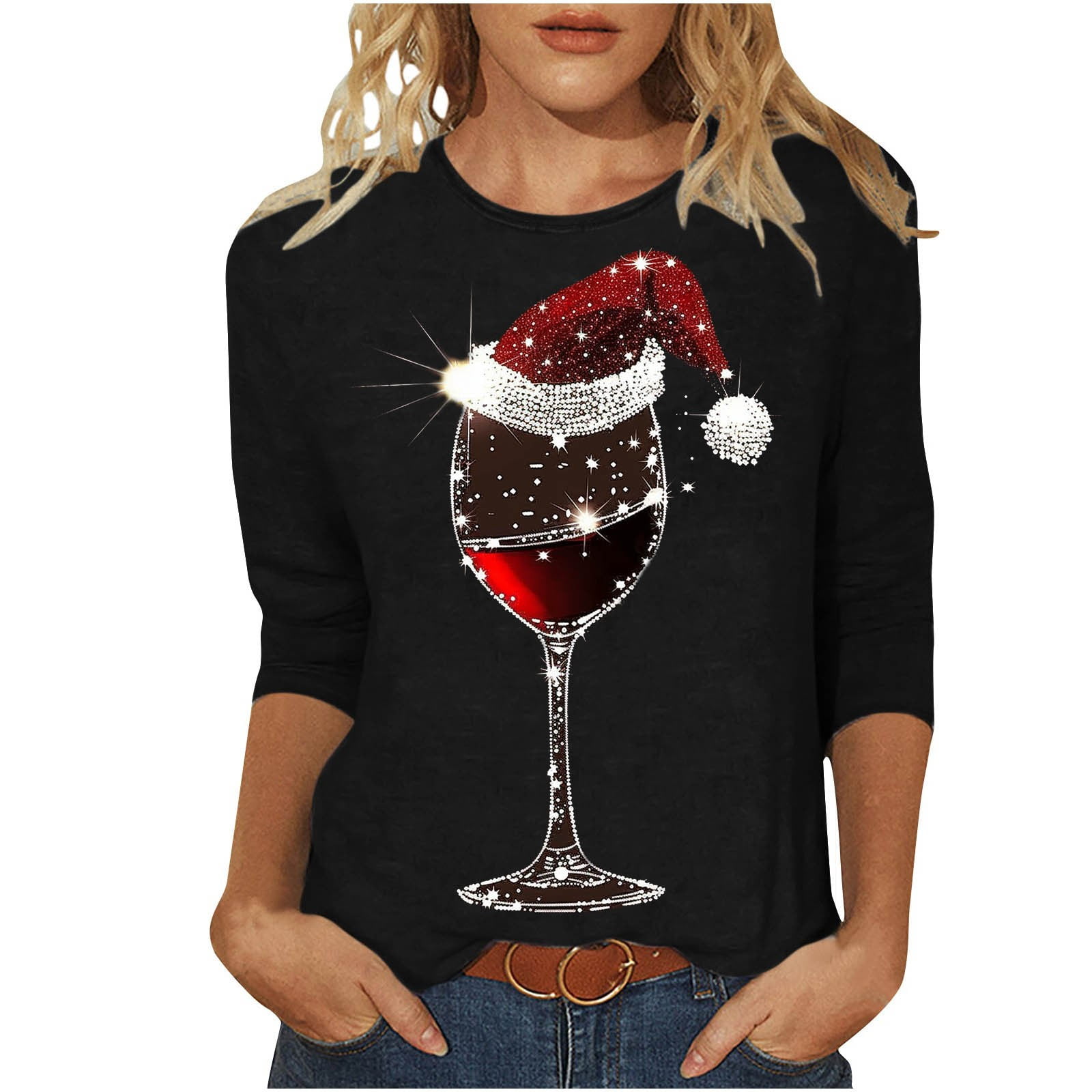 Ugly Christmas Sweaters For Women - Wine Glass Champagne Party Mens Sweater Xmas Holiday Crew Neck Shirt59 Wine10 - UK - View #2