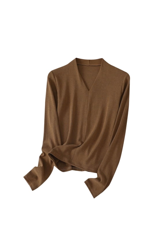 Undershirts Shirt for Women Solid Color Long Sleeve Shirt V-Neck Tunics Tops Pullover Blouses Basic Tee Underwear Tops Bottomed Shirt Layer Tops