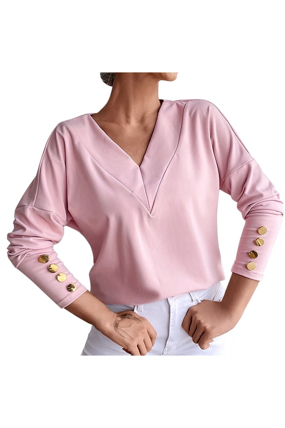 Undershirts Shirt for Women Solid Color Long Sleeve Shirt V-Neck Tunics Tops Pullover Blouses Basic Tee Underwear Tops Bottomed Shirt Layer Tops