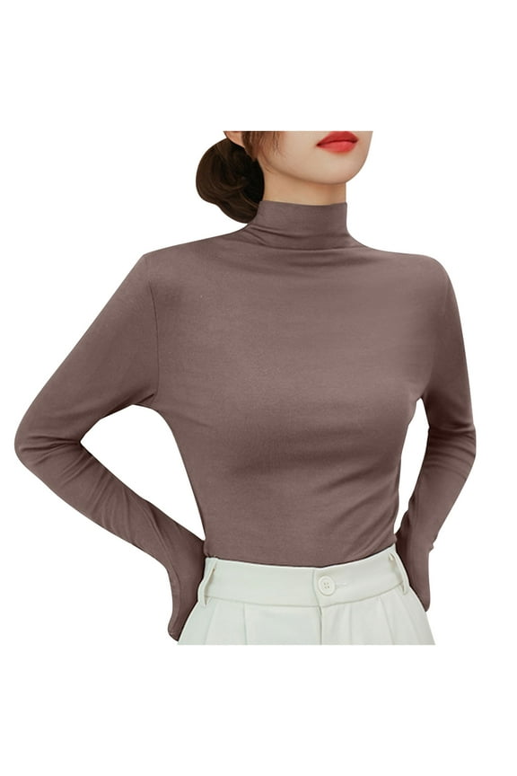 Undershirts for Women Long Sleeve Shirts Half High Neck Tunics Tops Solid Color Pullover Blouses Base Underwear Bottomed Shirt Fall Fashion Winter Clothing Outfits