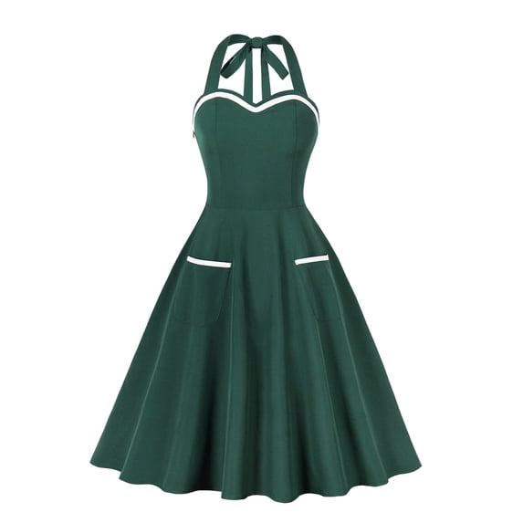 fheaev Vintage Dress For Women Hepburn Dress Hanging Neck Sleeveless Dress Long Gown Dresses Queen Vitorian Dress Lace Gown Renaissance Masquerade Costume Swing Court Retro Dress