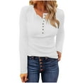 thumbnail image 1 of fheaev Waffle Sweater for Women Knit Henley Tops Solid Color Casual Solid Round Neck Loose Long Sleeved T-Shirt Button Tops Pullover Sweater Blouses All Outfits Fashion 2025, 1 of 4