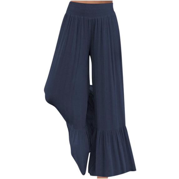 fheaev Wide Leg Linen Pants For Women Summer Plus Size Flowy High Waisted Elastic Waist Loose Cotton Linen Pants With Pockets Lightweight Trousers Pants