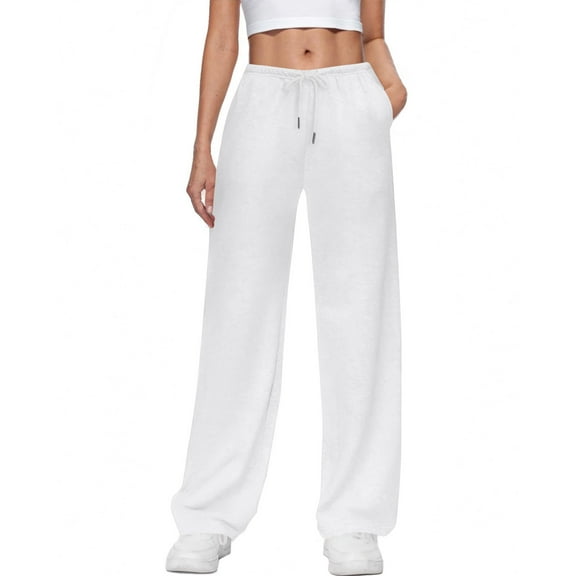 fheaev Wide Leg Sweatpants for Women Solid Color Elastic Waist Trousers Casual Drawstring Pants with Side Pockets Women'S Fleece Lined Jogger Sweatpants Fall Fashion Outfits Winter Clothes