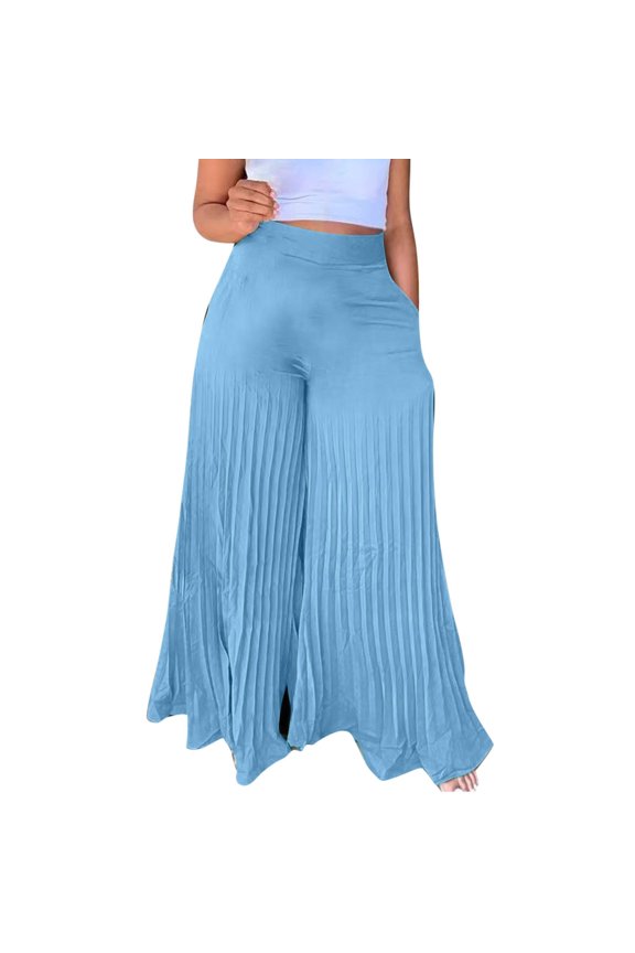 Wide Leg For Women Pants Chiffon Elastic Waist High Waisted Versatile Work Loose Flowy Flare Straight Leg Pants Casual Loose Trousers With Pockets