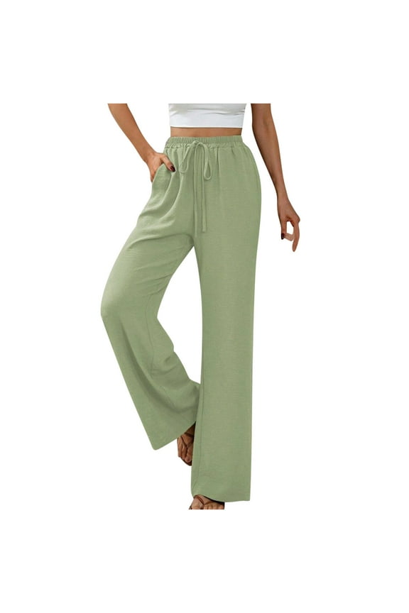 Wide Leg For Women Pants Elastic Waist High Waisted Solid Color Work Loose Flowy Straight Leg Pants Casual Loose Trousers With Pockets