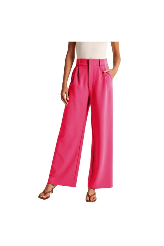 Wide Leg For Women Pants Elastic Waist High Waisted Versatile Business Work Loose Flowy Flare Straight Leg Pants Casual Loose Trousers With Pockets