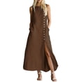 thumbnail image 1 of fheaev Women's Maxi Dress Linen Relaxed Fit Sleeveless Button Front Slit for Everyday Brown XL, 1 of 7