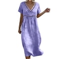 thumbnail image 1 of fheaev Women's Maxi Dress Linen Short Sleeve V Neck Lace Trim Loose Fit for Beach Summer Purple M, 1 of 8