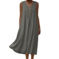 thumbnail image 1 of fheaev Women's Midi Dress Button Pocket Linen Loose Sleeveless V Neck for Everyday Gray XL, 1 of 8