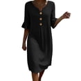 thumbnail image 1 of fheaev Women's Midi Dress Short Sleeve V Neck Button Down Loose with Pockets for Casual Black L, 1 of 9