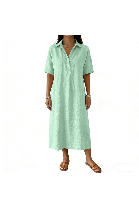 Women's Shift Maxi Dress Solid V Neck Short Sleeve for Casual Mint Green M