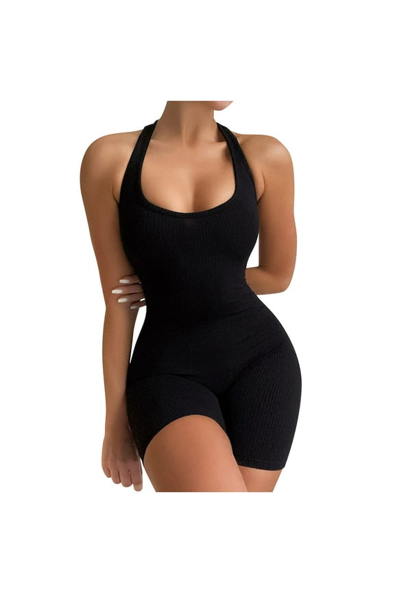 Yoga Jumpsuit for Women Workout Seamless One Piece Tank Top Sleeveless Backless Bodycon Shorts Jumpsuits Bodysuit Ribbed Sports Romper