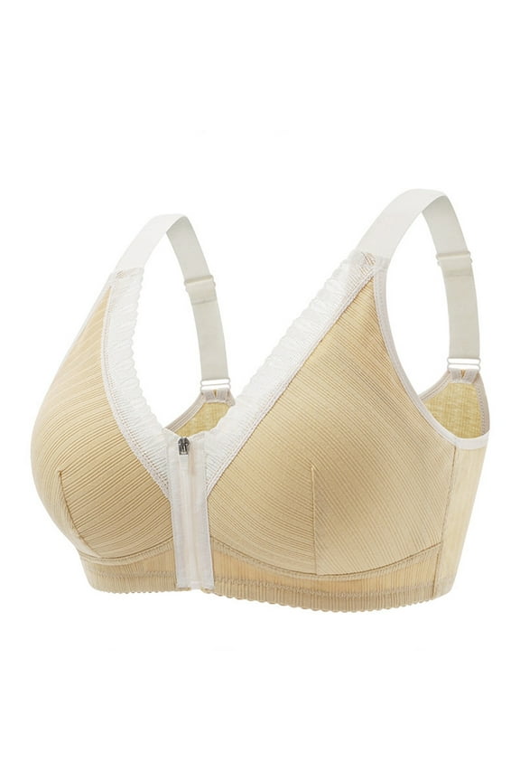 Zip Front Closure Bras For Women Shaping Cup Shoulder Strap Bras Post Surgery Brassiere Support With Adjustable Straps Sports Bra Wirefree Minimizer Extra-Elastic Bra Everyday Bra