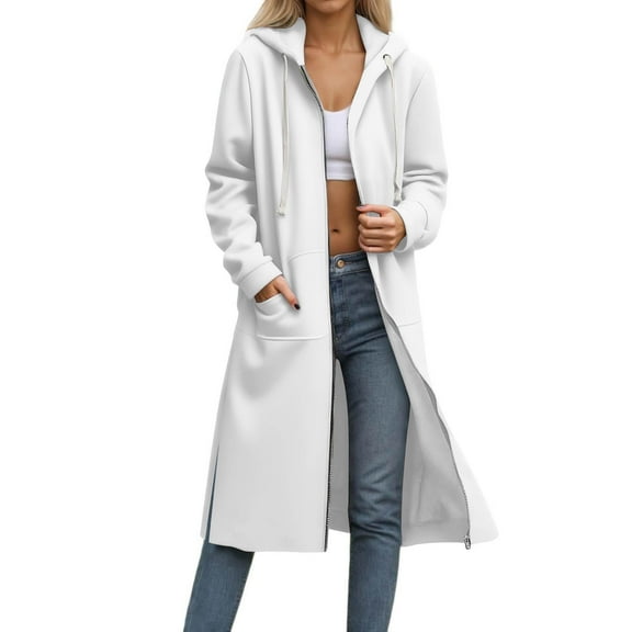 fheaev Zip up Fleece Hoodies for Women Casual Oversized Long Hooded Tunic Sweatshirt Long Sleeve Hooded Drawstring Coat with Pocket