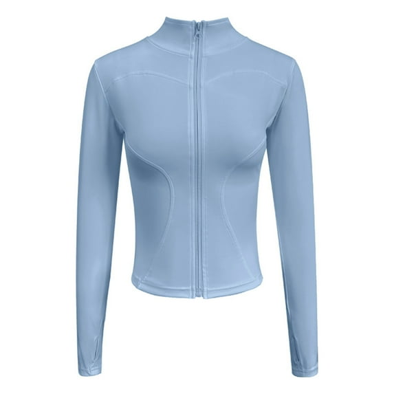 fheaev Zipper Slim Sports Top for Women Stretchy Athletic Running Sports Long-Sleeved Jacket Lightweight Yoga Workout Tops