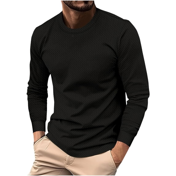 fheaev summer tank tops for men Man Long Sleeve Solid Color Round Neck Fashion Fallow Casual T-Shirt Tops