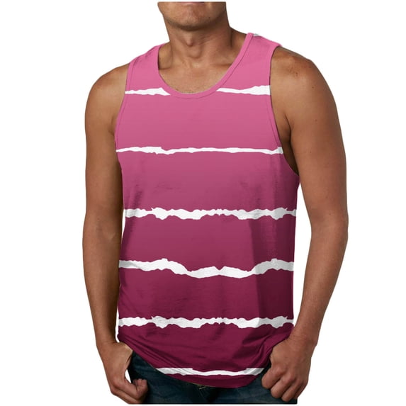 fheaev summer tank tops for men Men Casual Fashion Gradation Stripe Printing Pullover Round Neck Sports Tank Tops