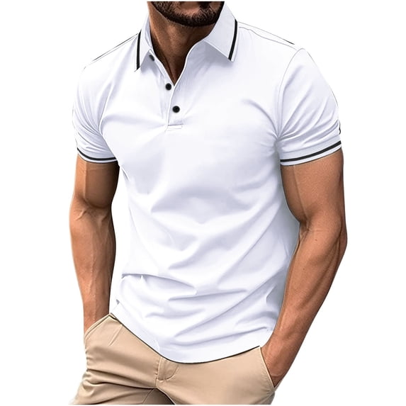 fheaev summer tank tops for men Men's Casual T-shirt Solid Color Turndown Collar Short Sleeve Buttons Tops Blouse