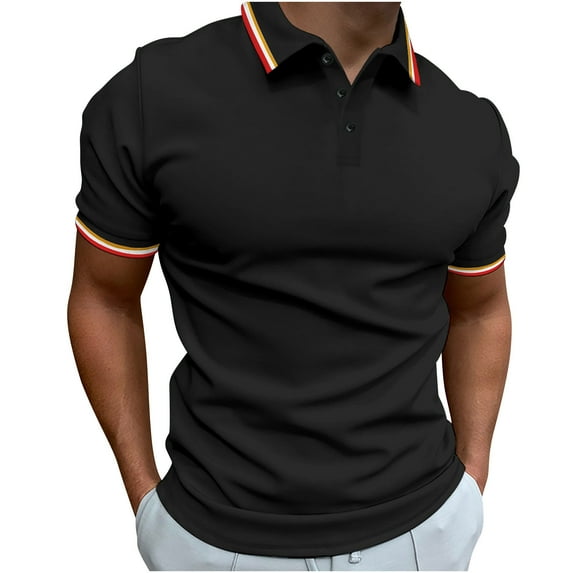 fheaev summer tank tops for men Men's Casual T-shirt Solid Color Turndown Collar Short Sleeve Tops Blouse