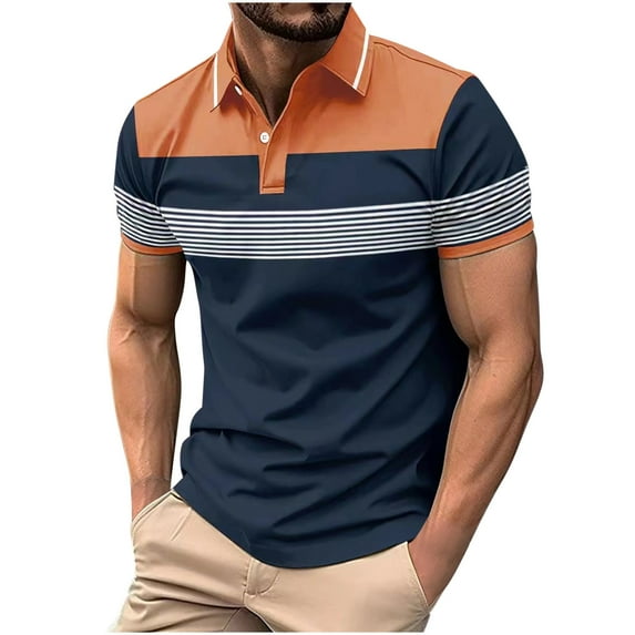 fheaev summer tank tops for men Men's Casual T-shirt Solid Color Turndown Collar Short Sleeve Tops Blouse