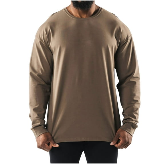 fheaev summer tank tops for men Men's Fashion Casual Solid Color Long Sleeve Round-Neck Loose Blouses Shirts