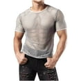 thumbnail image 1 of fheaev summer tank tops for men Men's Fashion Hollow Out Fishing Net Casual Solid Color Short Sleeve Round Neck Collar T-Shirt, 1 of 5