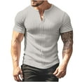 thumbnail image 1 of fheaev summer tank tops for men Men's Striped Gradient Button Round Neck Sports Short Sleeve Top/Shirt, 1 of 6