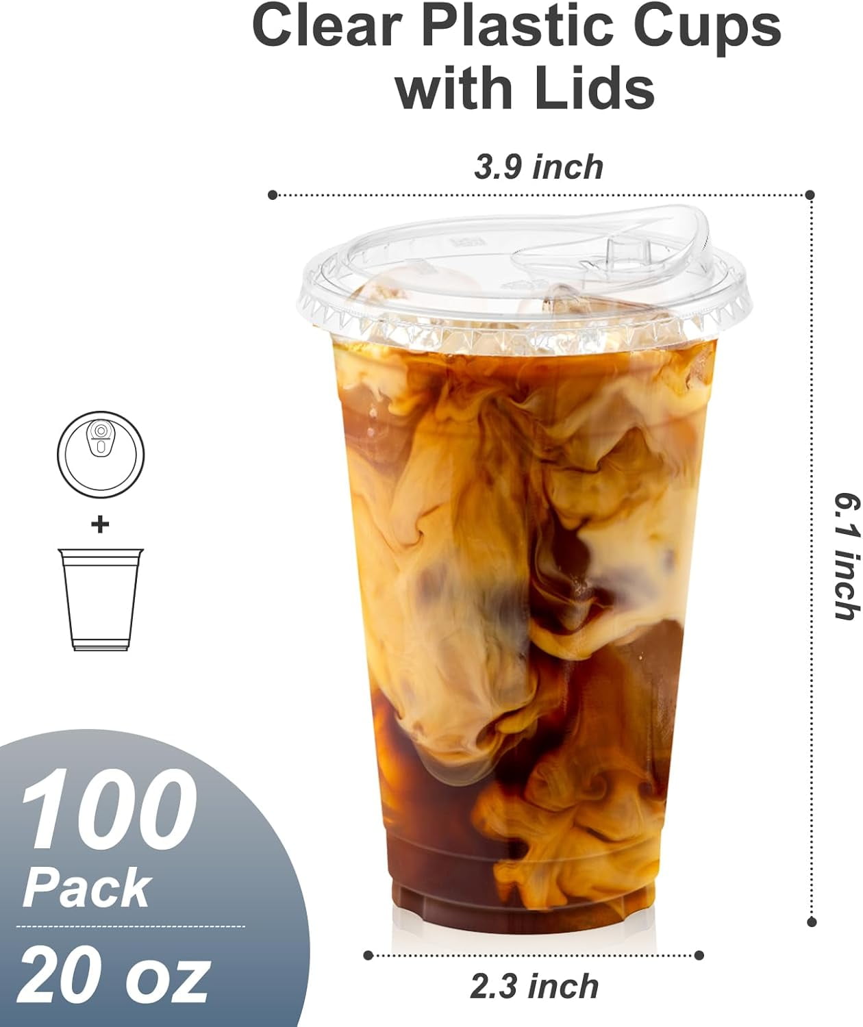 fhxbjoi 100 Pack - 16 oz Clear Plastic Cups with Lids Sturdy & Food ...