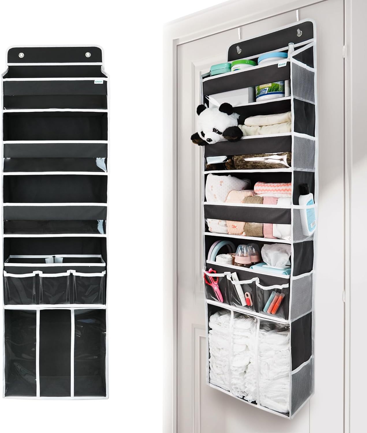 Diaper Box Stack fhxbjoi Door Hanging Storage Organizer with 3 Bins 1 Movable Baby ...