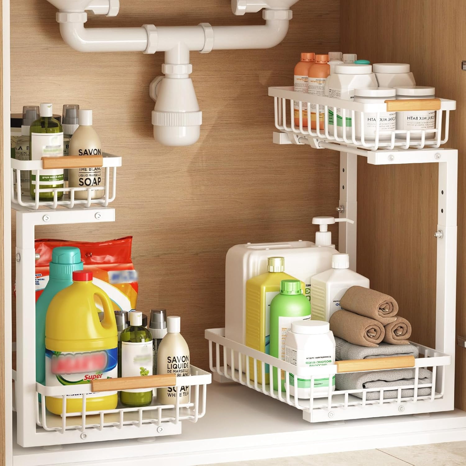Undercounter Storage Rack fhxbjoi Under Sink Organizer 2 Pack Under Sink Organizers and Storage 2 ...