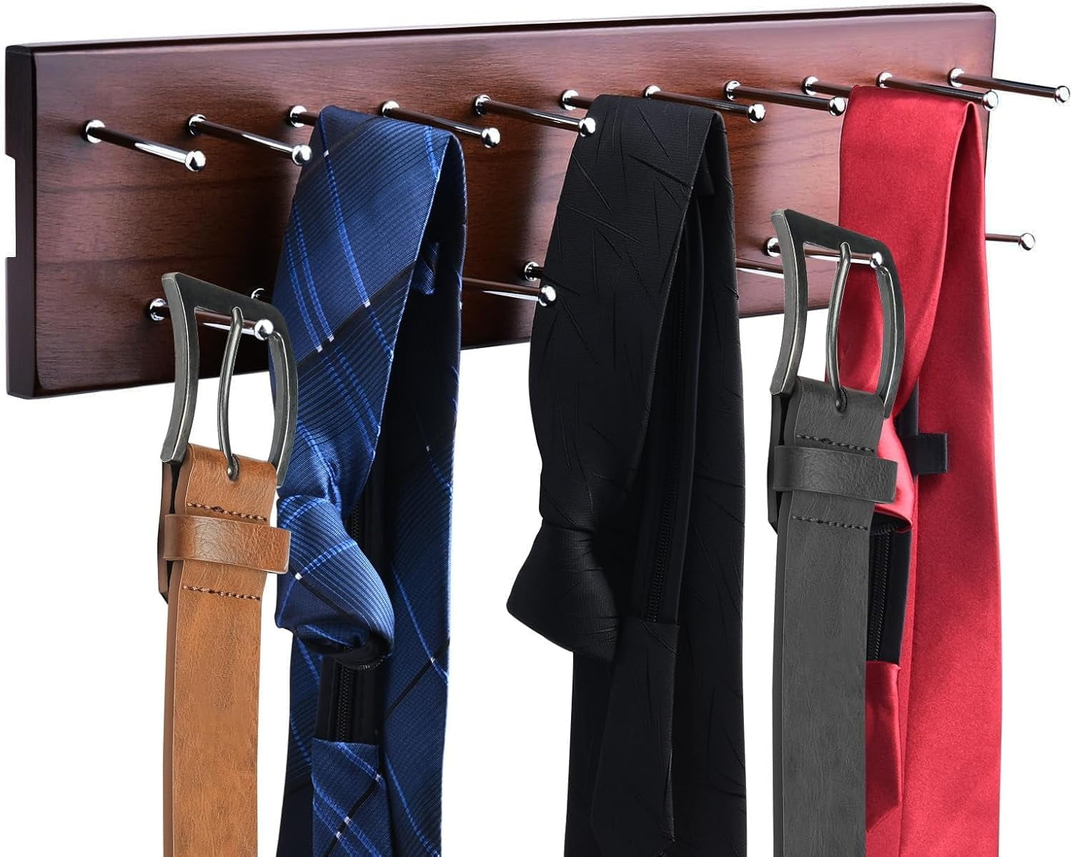 fhxbjoi Wood Pull Out Belt Rack for Closet 21 Tie Hanger Extending ...