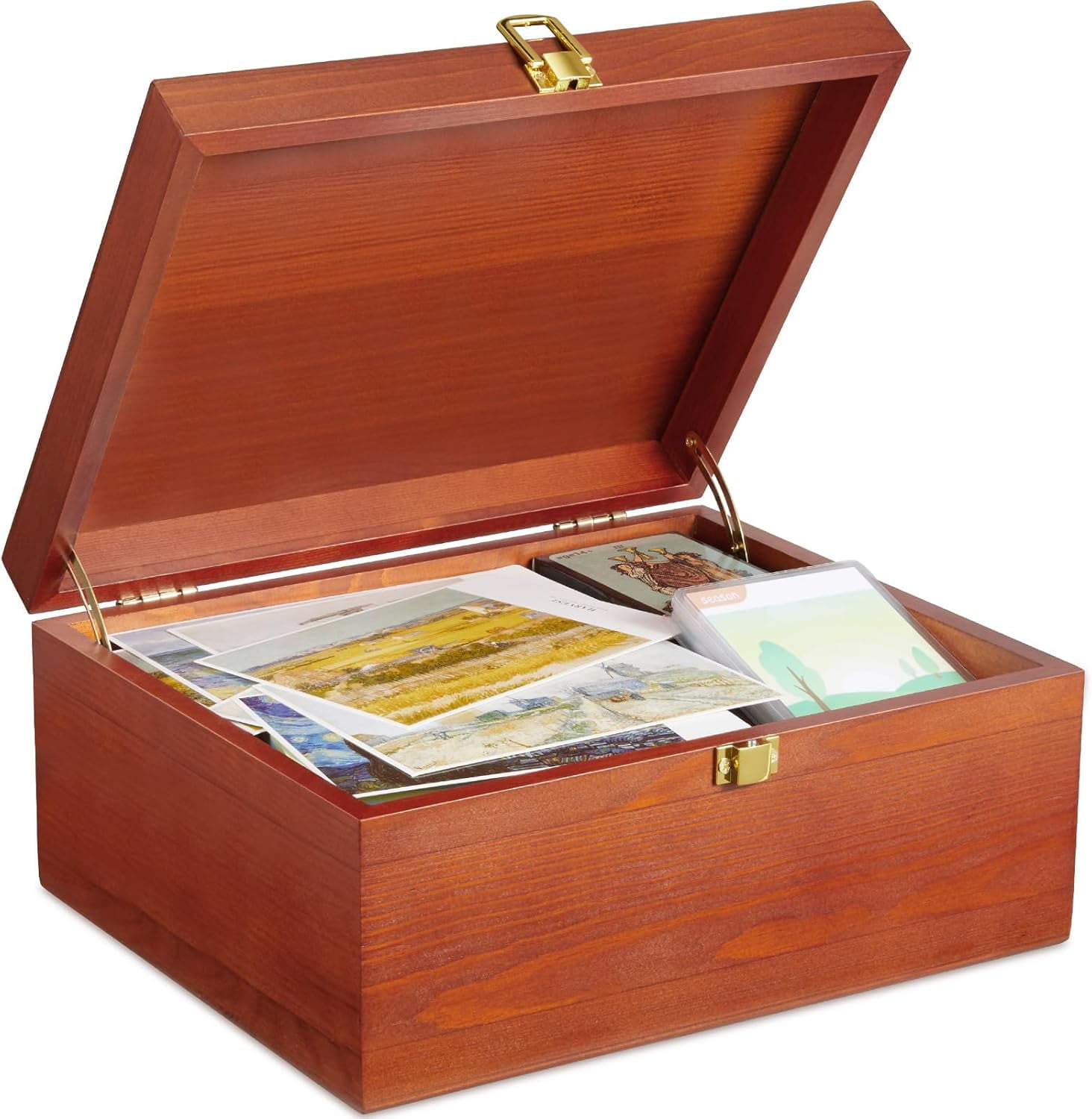 Wooden Keepsake Box, Large Acacia Storage Box with a Hinged Lid, Memory treasure box for Crafts and Photo Storage