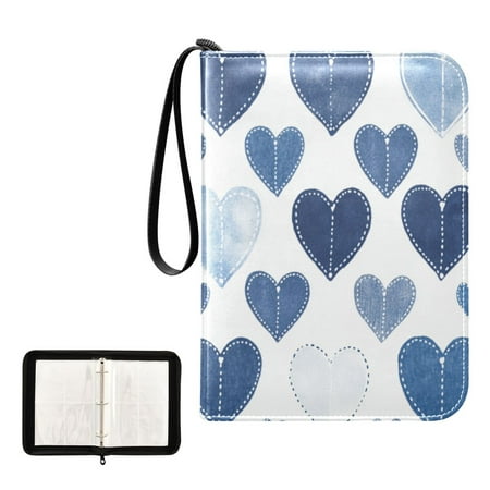 400 Pockets Trading Cards Album,Card Binder 4-Pocket, Cards Collector Album Holder Fits 400 cards with 50 removable sheets Denim Heart Pattern