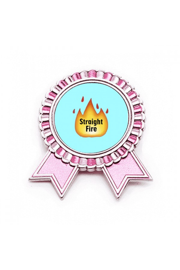 fiery hot burning fashion flame Badge Brooch Pin Pink Winner Award Medal