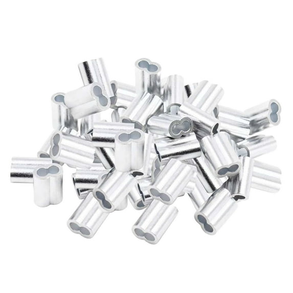 figatia 100Pcs Wire Rope Aluminum Sleeves Wire Rope Fasten Fittings Cable Stopper Clip Aluminum Crimping Loop Sleeve Cable Crimps , M2.5
