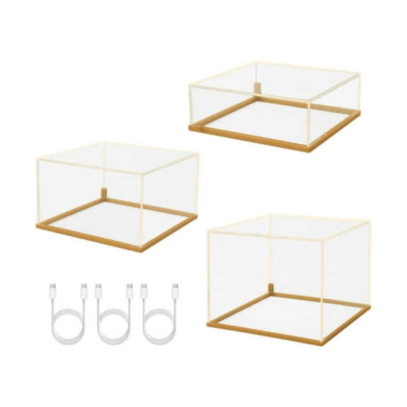 figatia 3 Pieces Acrylic Display Case Nesting with LED Lights with Hollow bottoms Retail Riser Shelf Stands for Toys Figurines Clear