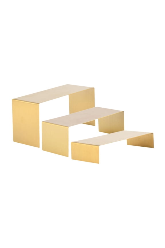 3 Pieces Riser Display Stands Cupcake Holder Handbag Shoe Display Racks Display Shelf for Purse Figures Jewelry Dessert Shops Brushed Gold