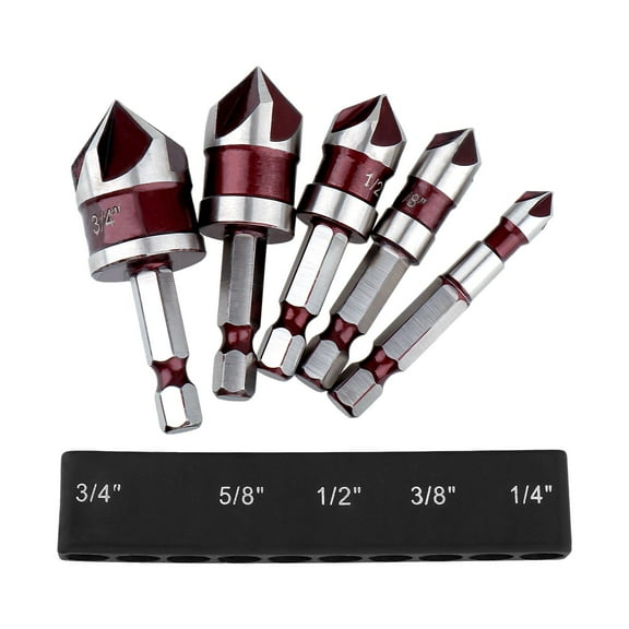 figatia 5 Pieces Countersink Drill Bit Set Countersunk Bits with Storage Case 1/4 inch Hex Shank for Sink Holes Wood Hardwood Plywood