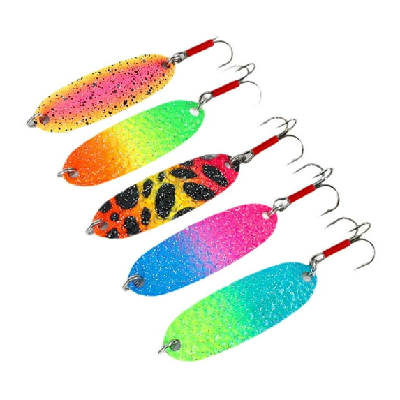 figatia 5 Pieces Fishing Spoons Hard Sequins Tackle with Hooks Spinnerbaits Iron Fishing Lures Gear for Catfish Trout Walleye Crappie 4G 4.6cm 5.2cm 5.7cm
