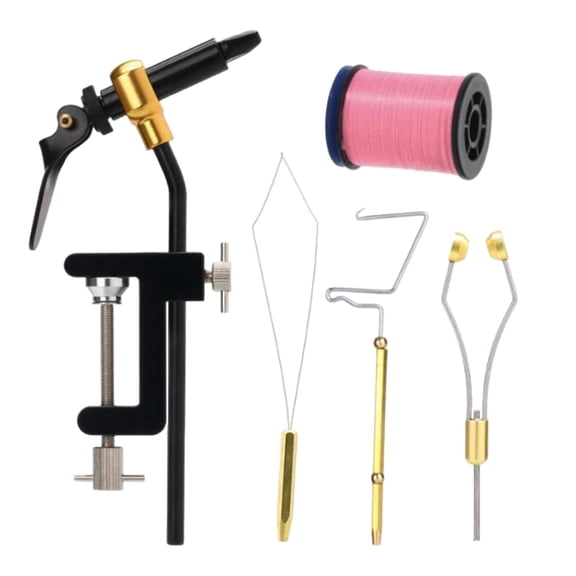 figatia 5 Pieces Fly Tying Tools Premium Fly Fishing Hook Tying Tools Fly Tying Vise Pink Wire