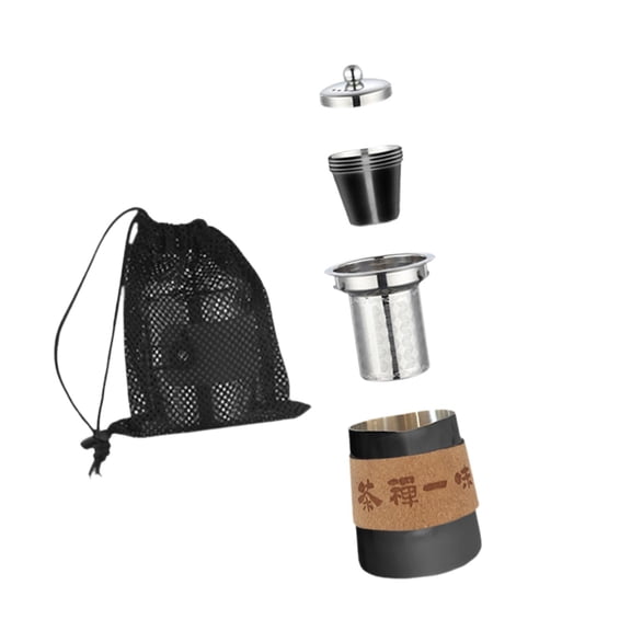 figatia Camping Tea Kettle Mugs Set Stainless Steel Tea Pot for Hotel Fishing Picnic black