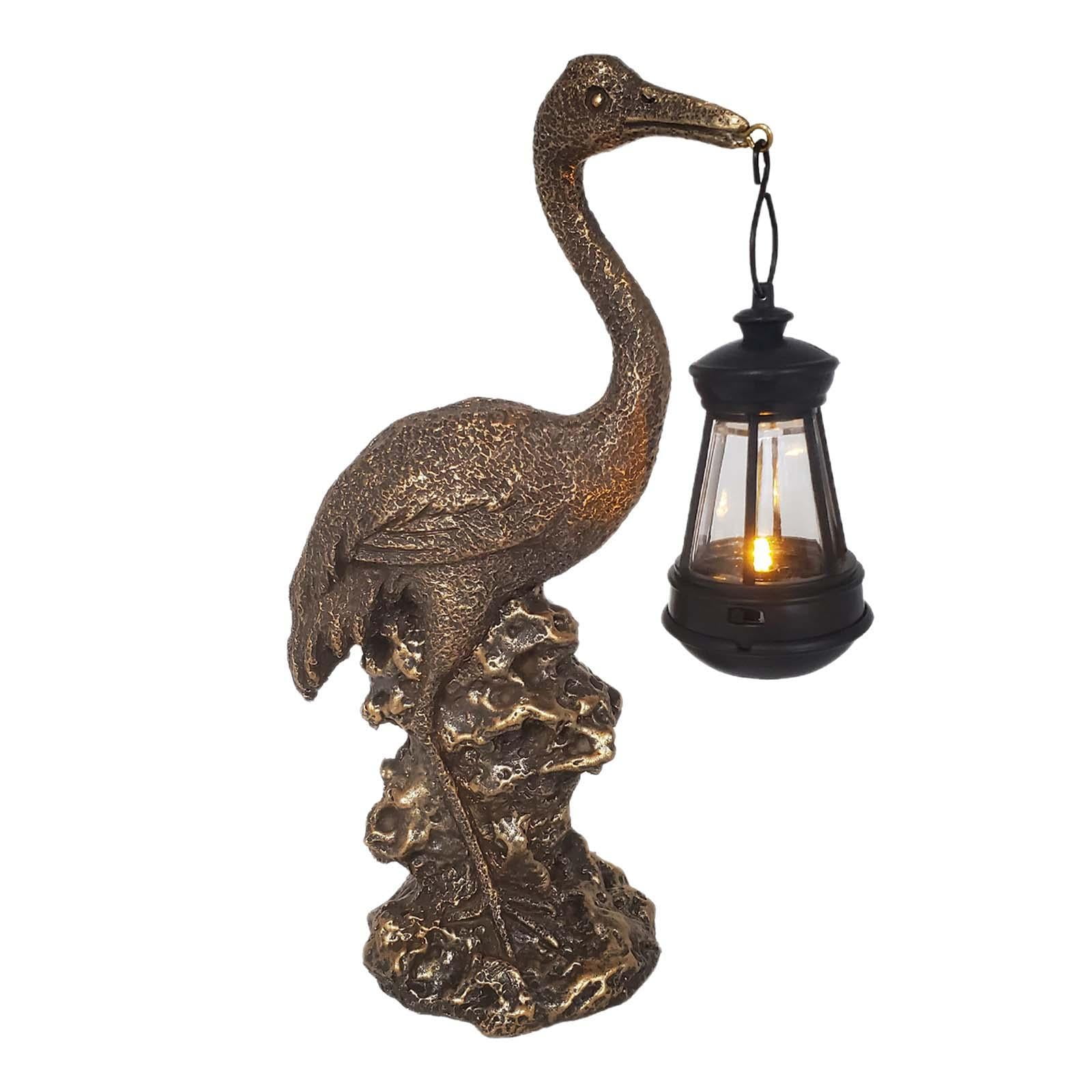 figatia Crane Figurine Hanging Lantern Solar Crane Garden Statue Lighting Fixture Resin Bird